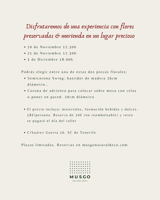 Taller Semicorona Navidad o Corona de Adviento. Varias Fechas